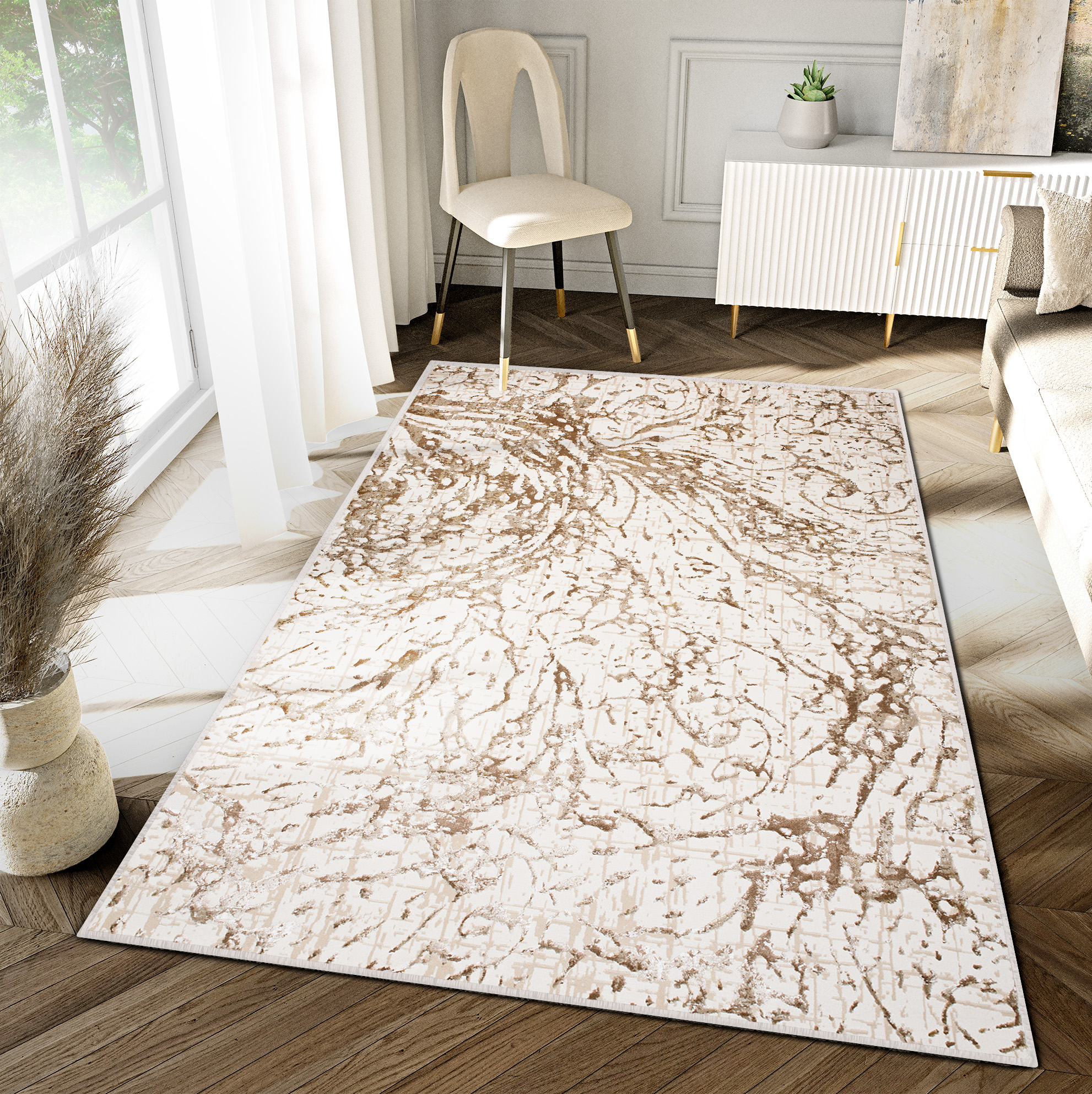 Teppich Hera Creme Beige Braun Wellen 3D-Effekt