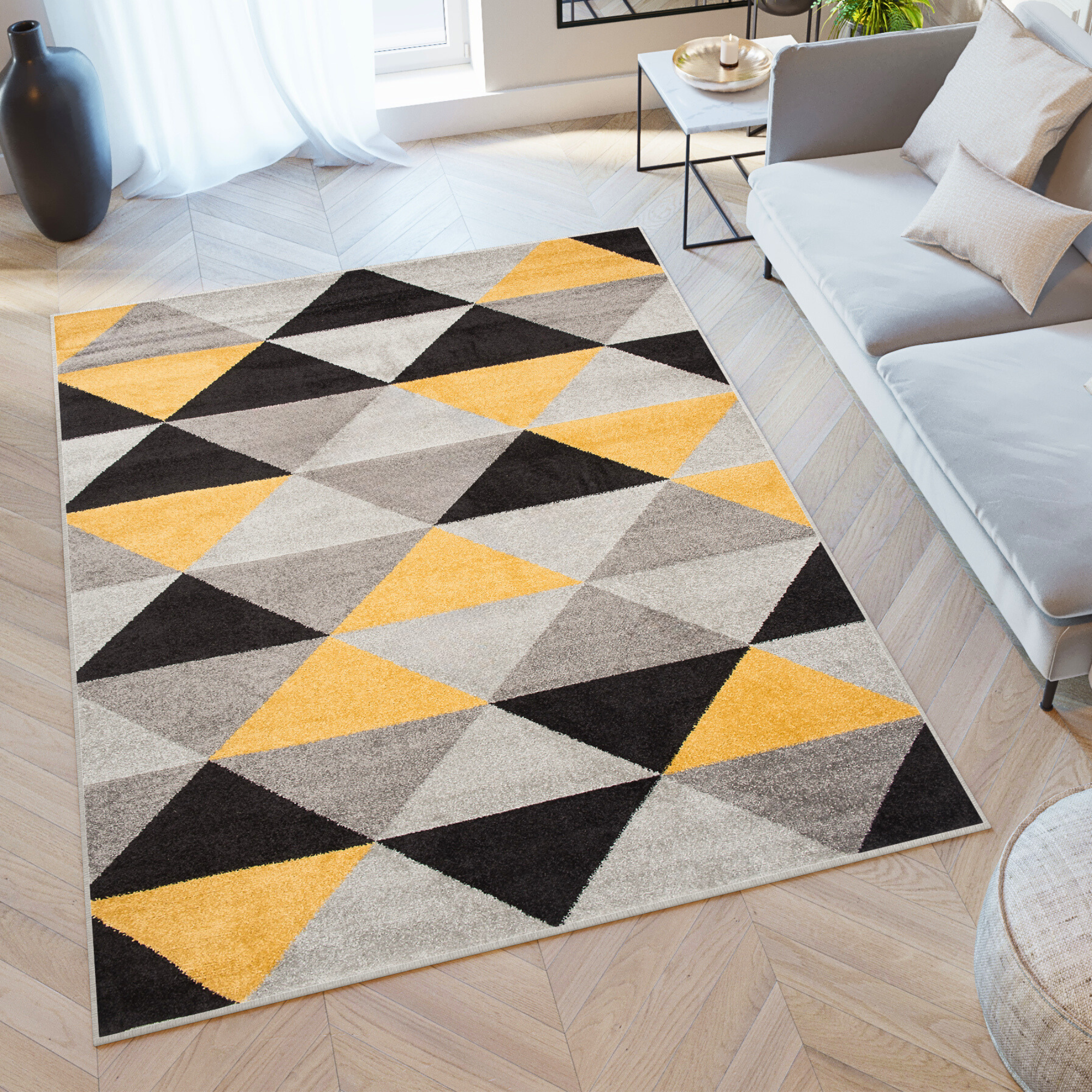 Teppich Lazur Grau Orange Geometrisch Dreiecke