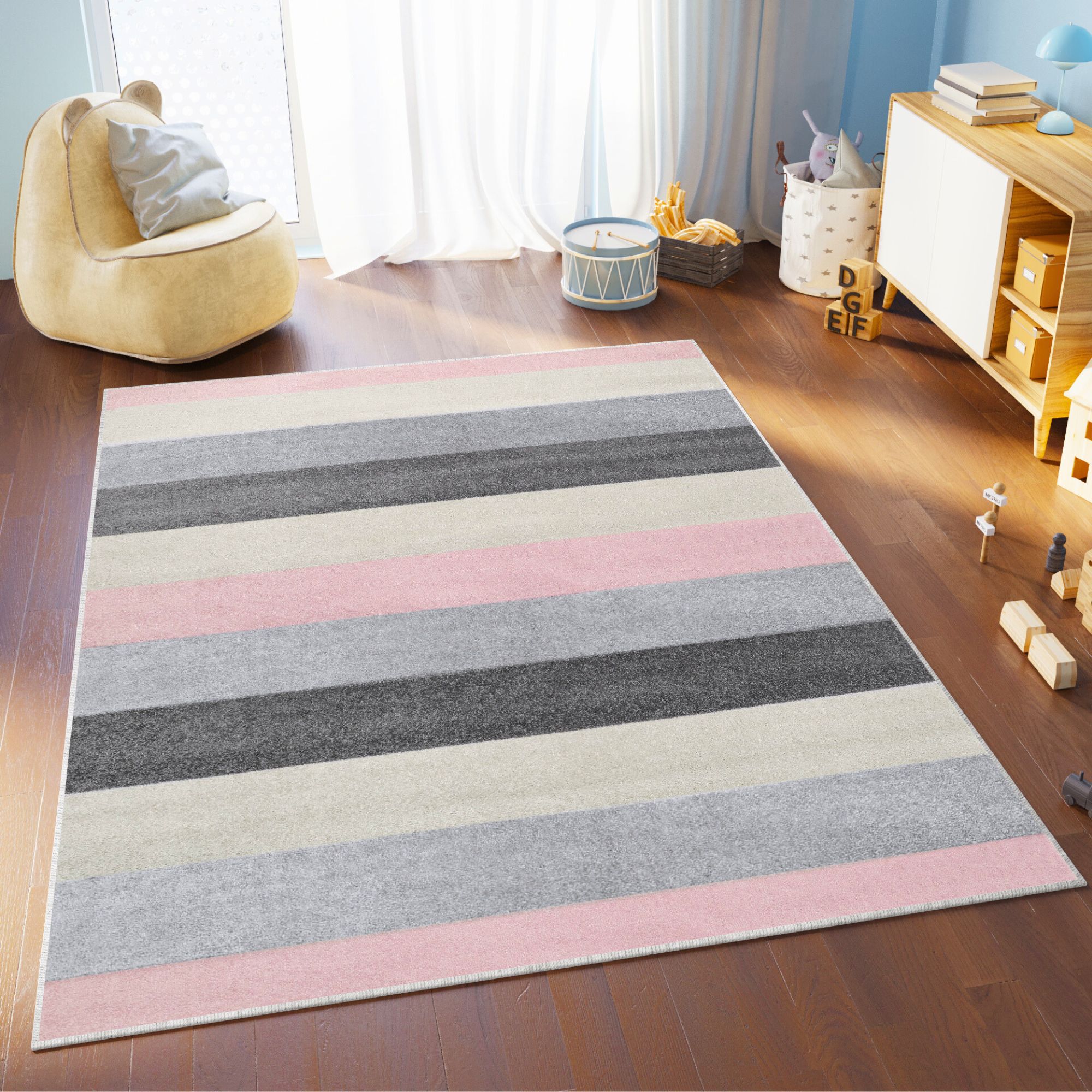 Teppich Lazur Grau Rosa Geometrisch Linien