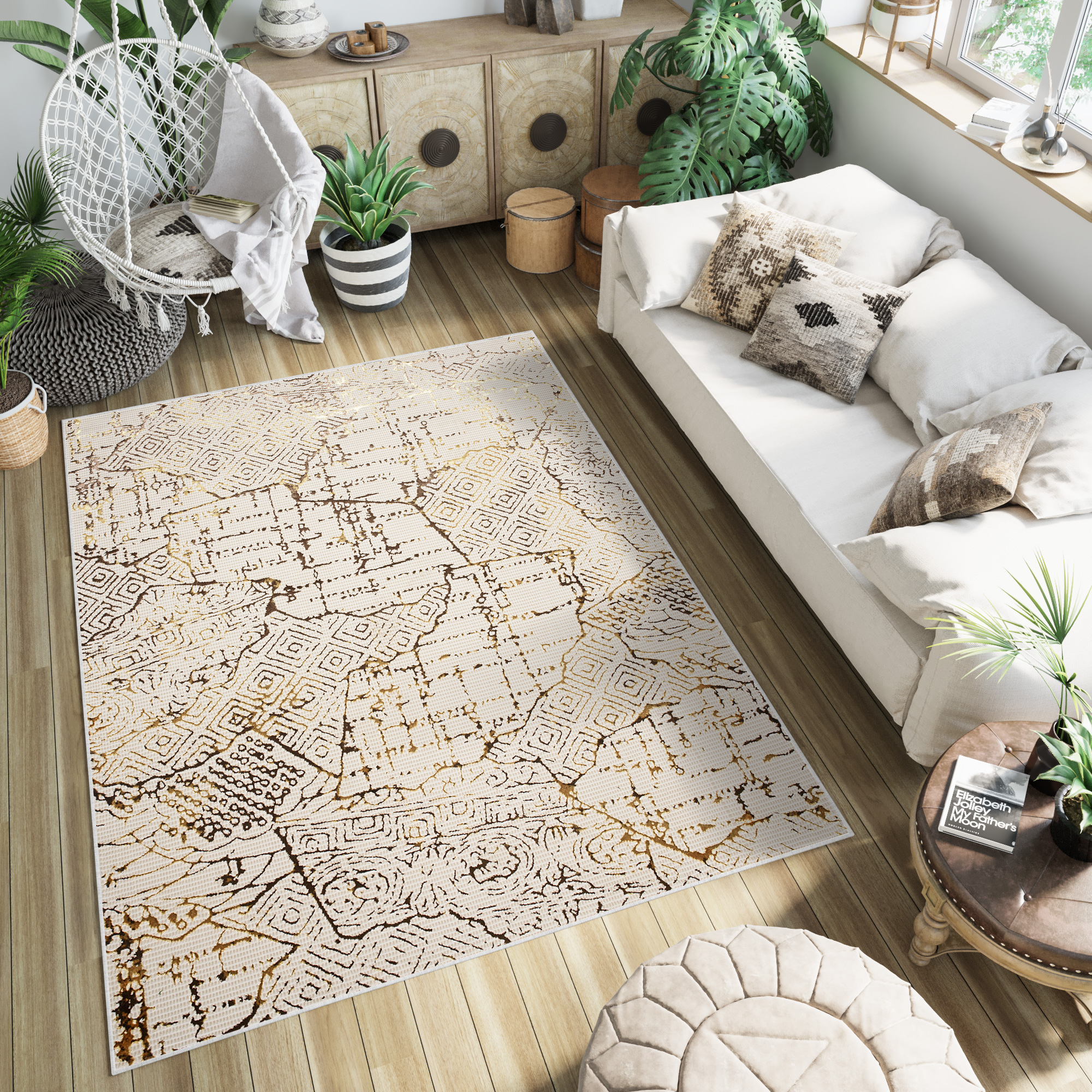 Teppich Golden Creme Gold Patchwork