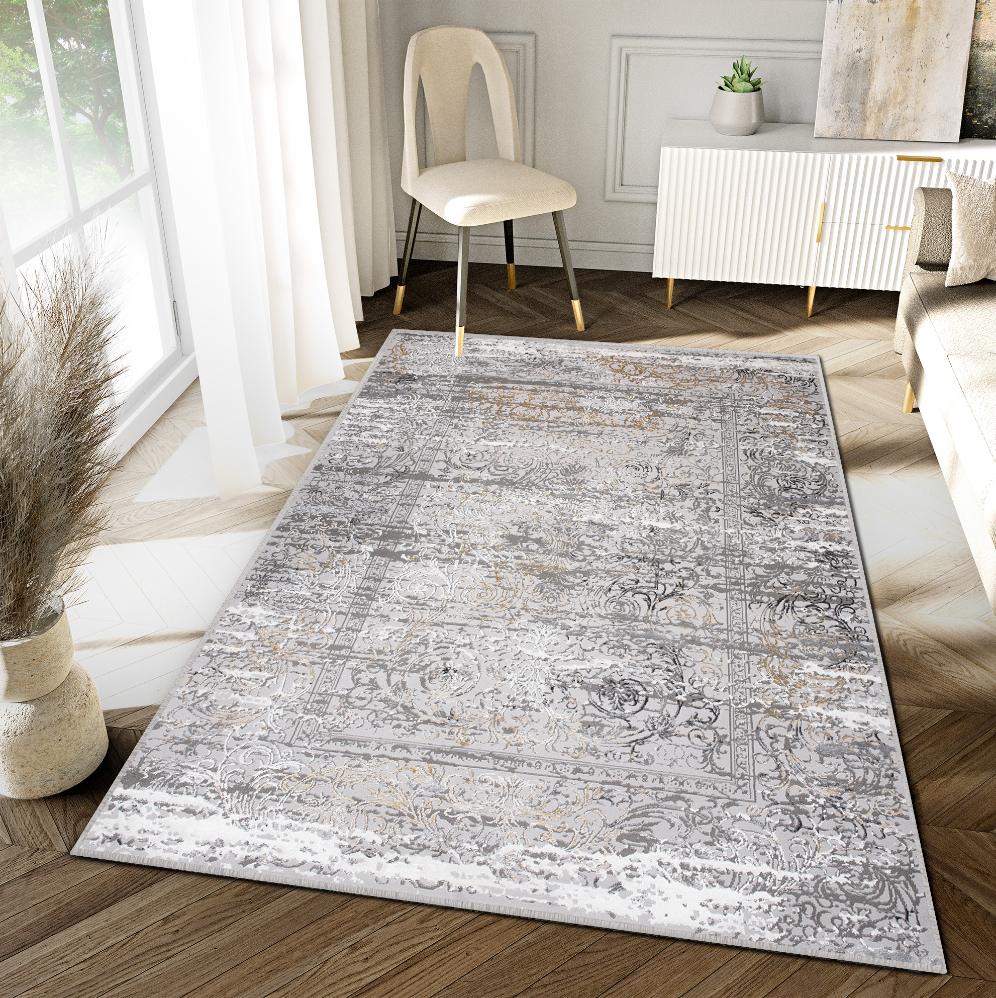 Teppich Hera Grau Creme Beige Meliert 3D-Effekt