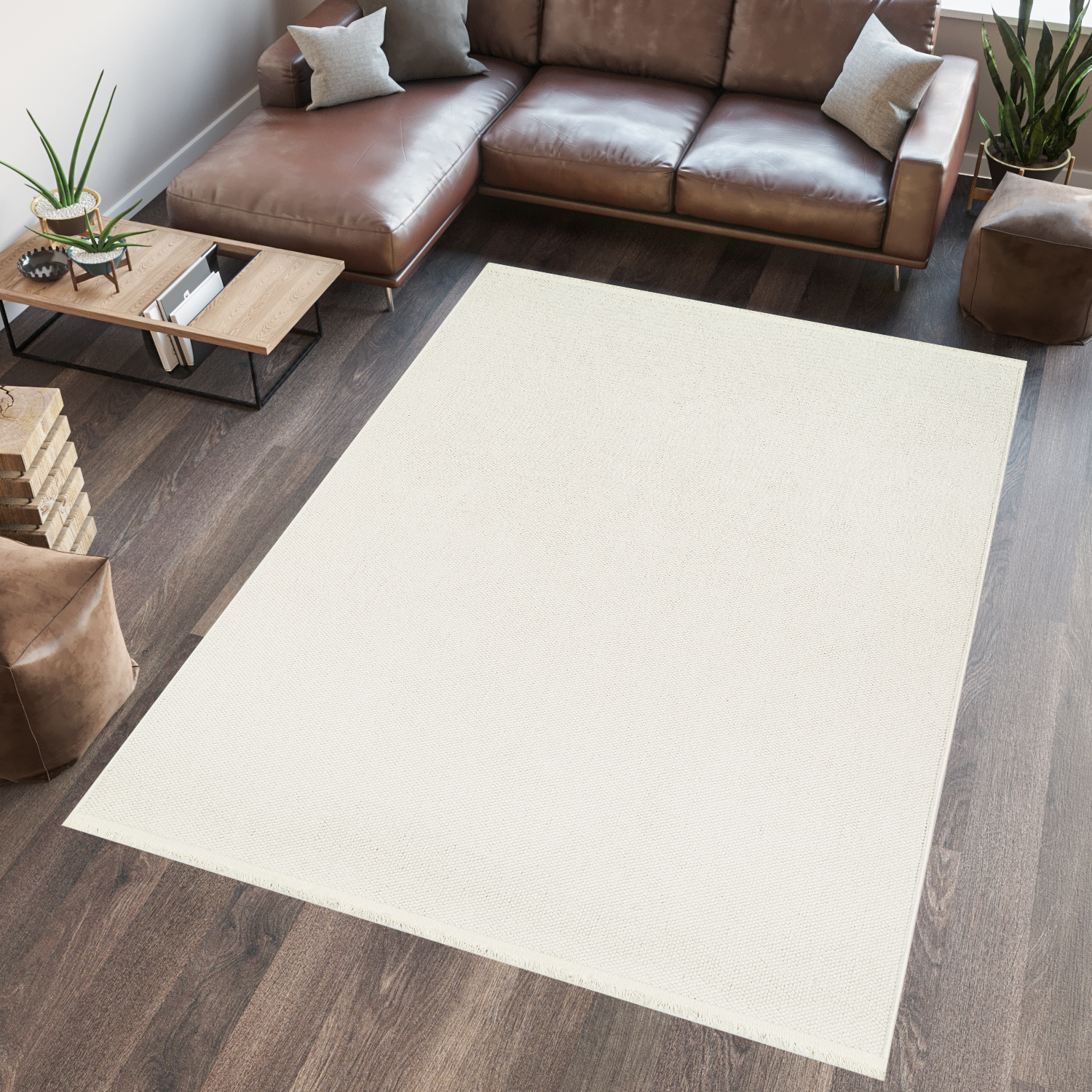 Teppich Agra Creme Modern mit Fransen