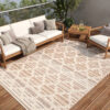 Teppich Outdoor Patio Creme Grau Gitter